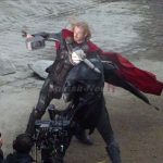 Chris Hemsworth and Christopher Ecclestone battle it out on the set of "Thor 2", London, UK