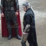 Chris Hemsworth and Christopher Ecclestone battle it out on the set of "Thor 2", London, UK