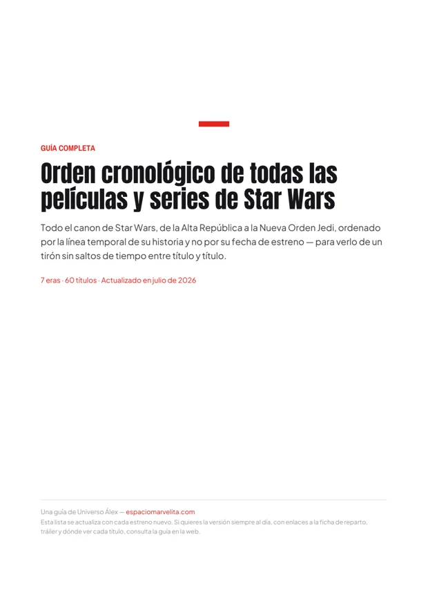 Portada del PDF del orden cronológico de Star Wars
