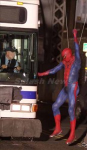 'The Amazing Spider-Man' in costume swinging in to action in NYC