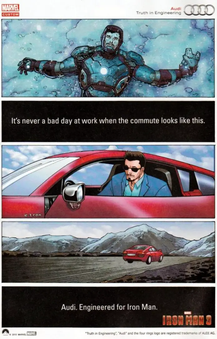 Anuncio de Audi Iron Man 3 en cómic