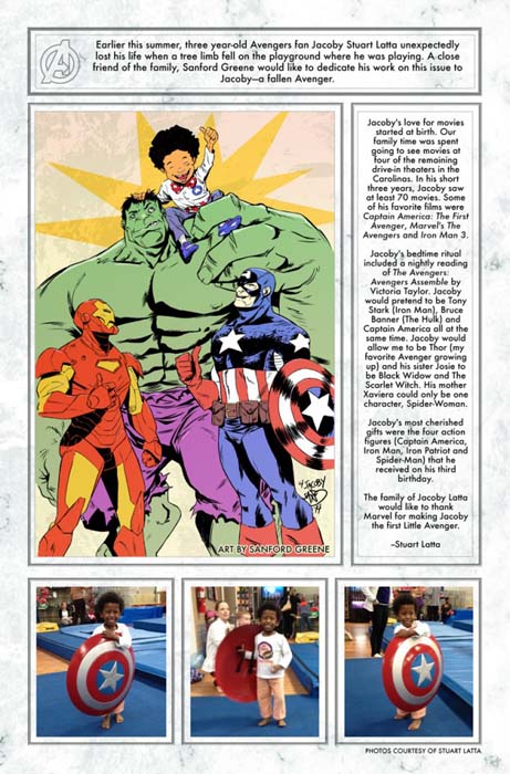 Homenaje a niño en Uncanny Avengers Nº 23