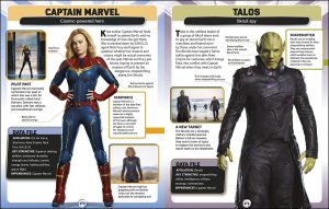 Capitana Marvel y Talos en una enciclopedia