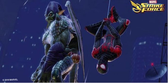 Duende Verde y Miles Morales en Marvel Strike Force