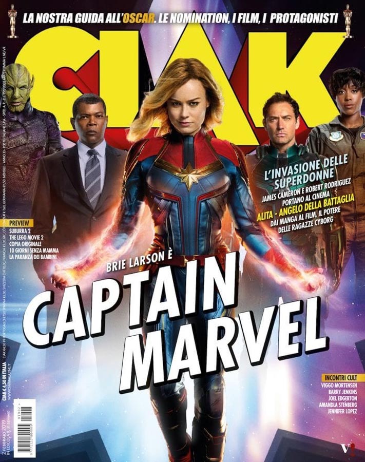 El reparto de Capitana Marvel en portada de la revista Ciak